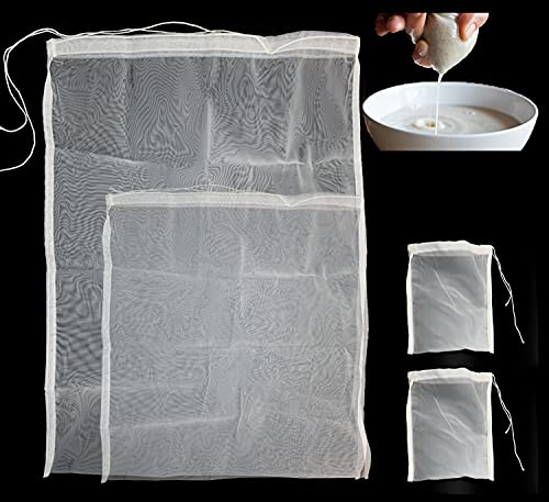 4PCS Grand Sac à Lait Végétal 60x45cm Étamine Confiture Filtrants en Tissu Nylon Sac Brassage Biere pour Laver du Riz Brun Quinoa Passoire Alimentaire Fromage Vin Laits de Noix Jus Réutilisable