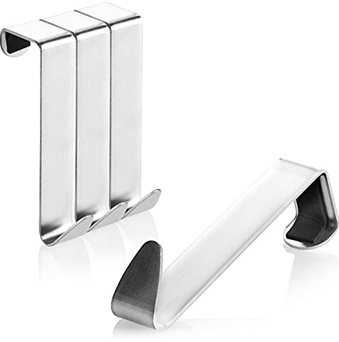 com-four® 4x Gancho para Puertas de Acero Inoxidable - Ganchos para Ropa para Exterior de Puerta - Colgador para Armario y Puerta Habitación - 7,5 cm (04 piezas - color plateado - exterior)