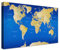 LANA KK Stilvolle Pinnwand Weltkarte - Blau - Deutsch in 80 x 60 cm, stabile Rückwand zum Pinnen inkl. Starterkit - Leinwand-Kunstdruck Wandbild Landkarte XXL