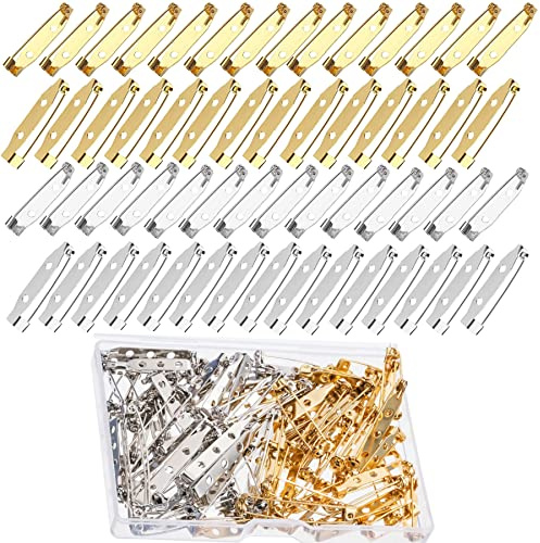 HUAZIZ 200 Pièces en Épingles de Barres Fermoir de Sécurité avec Boîte en Plastique, Épingles Nourrice, Epingle pour Broche,Fermoirs à Epingles, 2 Tailles, 25 mm, 30 mm(Or et Argent)