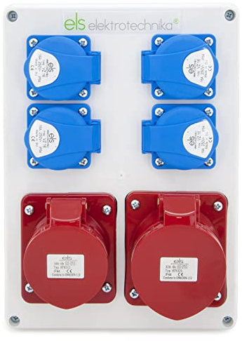 ELS Elektrotechnika Distributore di corrente 4 x 230 V e 1 x CEE 16 A & 1 x CEE 32 A, distributore da giardino, presa a parete, distributore di corrente locale per officine, fabbriche, ambienti