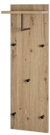 HAKU Wandgarderobe Eiche hell, schwarz, MDF, Metall - Maße: B 30 x H 100 x T 20 cm, Style: Modern