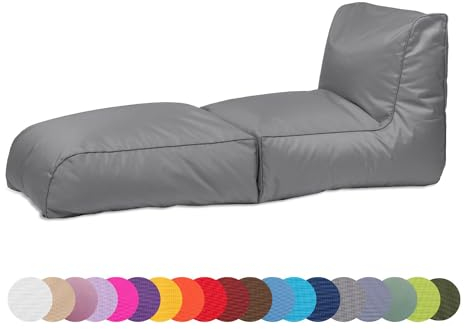chilly pilley® Sitzsack, Faltbarer Pouf zum Sitzen und Liegen 2 in 1 – mit EPS-Füllung – Riesensitzsack – Kinder & Erwachsene – Outdoor Liegekissen Wasserfest Sitzkissen – viele Farben, grau
