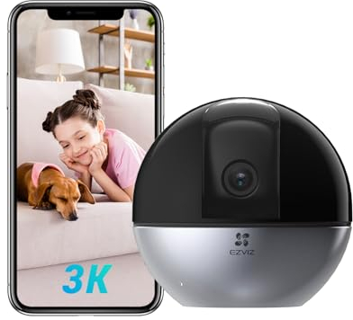 EZVIZ 3K Dual Band Indoor Wired Wifi Camera Dual Band, 512GB with No Subscription, Pet/Human Detection, Barks Meows Detection, 360 Pan Tilt, Auto Zoom Tracking, Two Way Audio, Cloud, Google Alexa