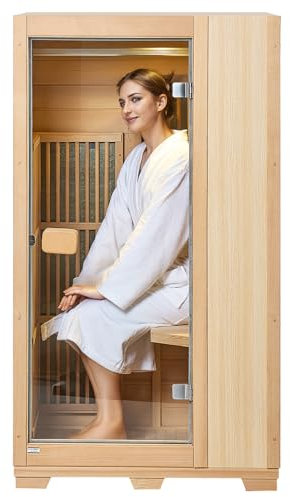 VEVOR Sauna en bois infrarouge lointain, cabine sauna spa à domicile pour 1 personne, faible EMF, porte en verre trempé, lampe de lecture LED, haut-parleurs Bluetooth, 1140 W, utilisation intérieure