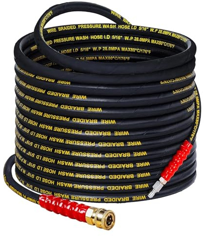 LIULO TOOL 50 FT Pressure Washer Hose with 3/8 Quick Connect, 4000 PSI Kink Resistant High Tensile Wire Power Washer Hose