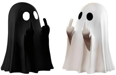 AEKZOX 2 pièces Statue Fantôme Mignon, Doigt d'honneur, Effrayant, Figurine Halloween 2025, Ornement de Bureau, Deco Extérieur et Intérieur, à Suspendre avec Lumière, Accessoires pour Enfant