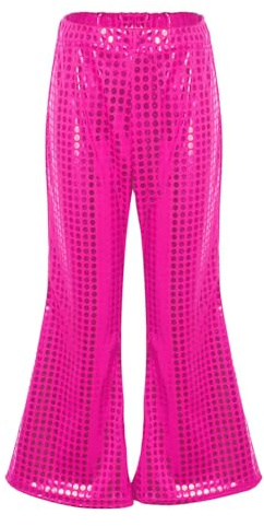 Girls Flare Sequin Trousers Carnival Boys Girls Sparkly Flared Pants Jazz Hip Hop Dance Performance Costume Glitter 70s Rave Neon Party Trousers Stylish Disco Party Bellbottom, 1-16 Years