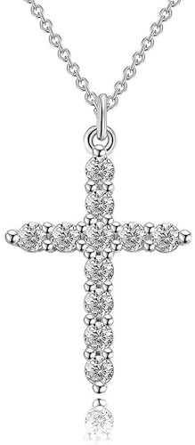 OOTDAY Cross Necklace for Women, 18K Silver Plated Cubic Zirconia Cross Pendant Necklace, Dainty Trendy Simple Diamond Silver Cross Necklaces Faith Charm Jewelry Gifts for Women