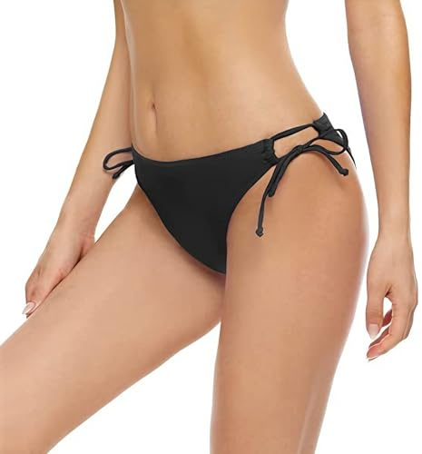 ADUDVLO Women's Adjustable Drawstring Bikini Bottoms | Sexy Side-Tie Mid Waist Swim Shorts | Quick-Dry Nylon Bathing Suit for Beach & Pool (UK) (UK, Alpha, M, Regular, Regular) Black