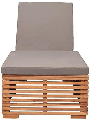 Generico Lettino Prendisole con Cuscino Grigio Scuro in Legno di Teak,Grigio,28.2kg,316038