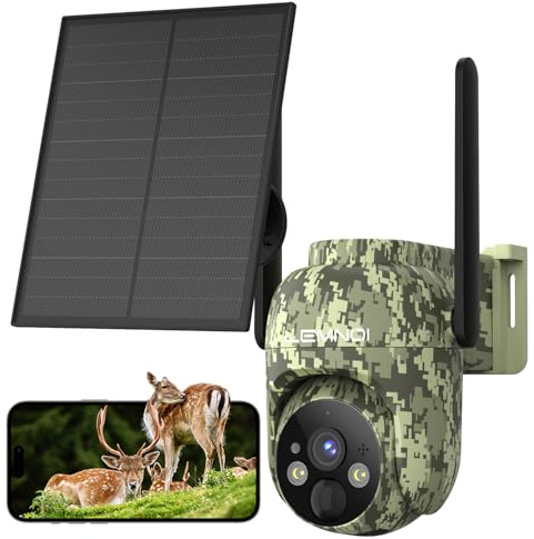 LEMNOI Fototrappola 4G con SIM Inclusa, 2K Fotocamera da Caccia, Telecamera Solare PTZ da Esterno, Visione Notturna a Colori, IP66 Impermeabile, Senza WiFi, per Caccia/Fattoria/Giardino