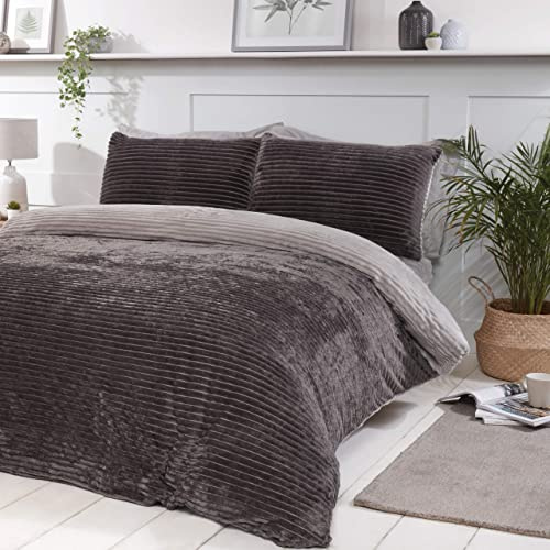 Sleepdown 5056242740926 Set copripiumino, pile, grigio, king size