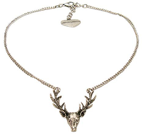 Alpenflüstern Trachtenkette Hirsch - Damen-Trachtenschmuck Dirndlkette antik-Silber-Farben DHK257