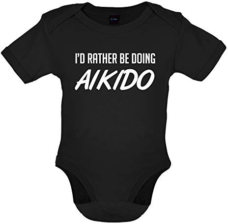 Dressdown I'd Rather Be Doing Aikido - Organic Babygrow/Body Suit - Black - 12-18 Months