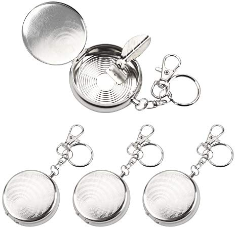 Huayue 4pcs Tragbare Zigarette Aschenbecher Mini Aschenbecher mit Schlüsselring Edelstahl Anti-Geruch Silber S