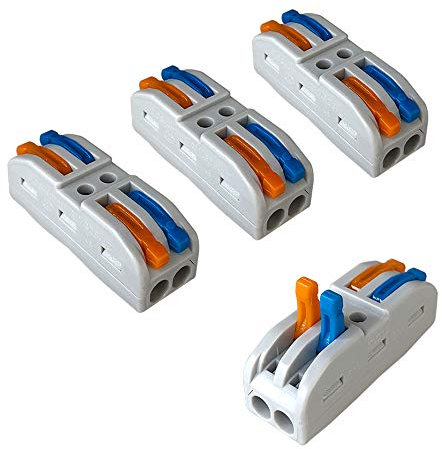 Aiqeer 16 Pezzi SPL-2 Leva-Dado Cavo Connettore, 2 in 2 out Bilaterale Conduttore Compatto Connettore, Morsettiera Connettore Molla, Morsettiera Cavo Connettore Rapido (Leva Multicolore)