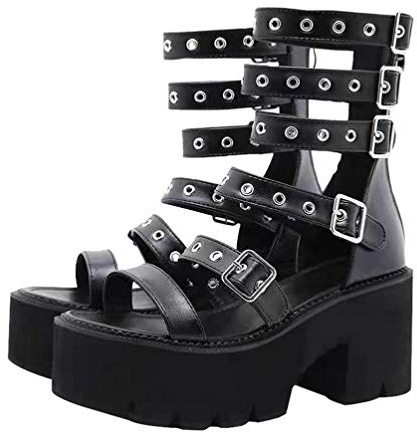 Holibanna 1 Par Sandalias Zapatos Goticos Mujer Punk De Zapatos Romanos De Verano Botas con Puntera Redonda Sandalia Cuña Botas Cortas Altura del Tubo: 16 Cm De Las Mujeres Corte Bajo