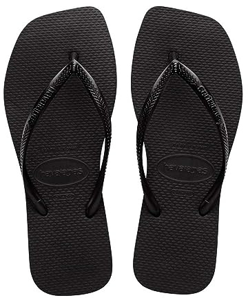 Havaianas Women's Slim Square Solid Flip Flops, Black, 11-12 Medium US
