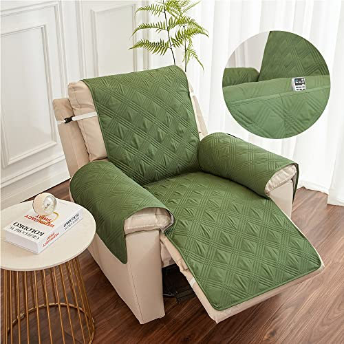 Fansu Funda de Sillón Relax 1 Plaza, Sillón Relax Funda Reclinable con Bolsillos, Cubre sofá, Extraíbles y Lavables Protector sofá Acolchado (Verde Oliva)
