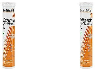 HealthAid Vitamin C 1000mg Effervescent Orange Flavour, 20 Tablets (Pack of 2)