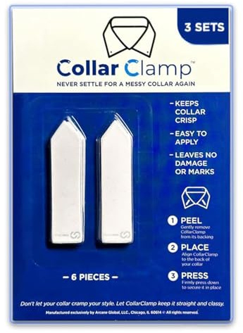 Collar Clamp Double-Sided Adhesives Collar Stays - Crisp, Removable, Collar Inserts - Collar Shaper for Men's Dress Shirts - 3 Sets (6 Pieces)
