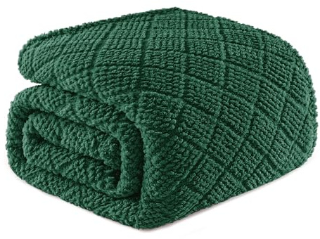 Whale Flotilla Soft Jacquard King Size Blanket for Bed, Emerald Green | 230x264CM, Waffle Blankets for Home Decor Chair Bed Coach, Lightweight and Cozy Bedspread, All Season, Fluffy Microfiber