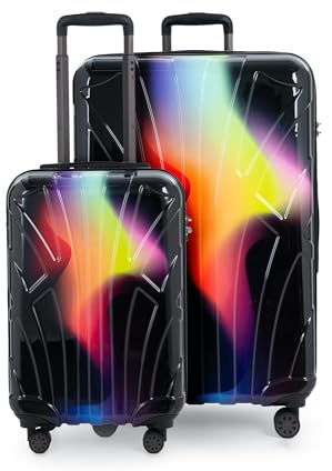 suitline - 2er-Koffer-Set, Handgepäck + großer Reisekoffer, Trolleys robuste Hartschale, 360°-Double Spinner Erweiterung TSA-Zahlenschloss, Größen S & L, glänzend, Neon Red Yellow