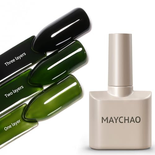 MAYCHAO 15ML Jelly Gel Nail Polish, Moss Green Gel Nail Polish Soak Off UV LED Nails Polish Nail Art Starter Manicure Salon DIY at Home, 0.5 OZ