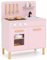 COSTWAY Kinderküche mit 10 Zubehör, Spielküche Holz mit Licht und Sound, Spielzeugküche mit Herd & Spüle & Backofen, Holzküche für Kinder ab 2 Jahren (Rosa)