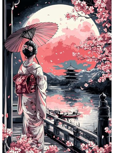 MAXBYE DIY Diamond Arts Kits Adults, Japanese Woman 5D Diamond Painting | Landscape Full Drill Diamond Art for Beginner, Crystal Art Crafts Diamond Gem Cross Stitch Home Wall Decor Gift 30x40 cm
