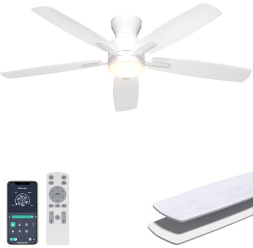 Ohniyou 52'' Low Profile Ceiling Fan with Lights, Remote/APP Control, White