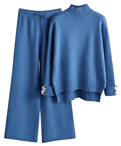 MJGkhiy Chándal de mujer completo elegante de dos piezas tejidas Suéter y pantalones de pierna ancha conjunto conjunto de invierno cálido conjuntos lana moda invierno suéteres otoño Loungewear