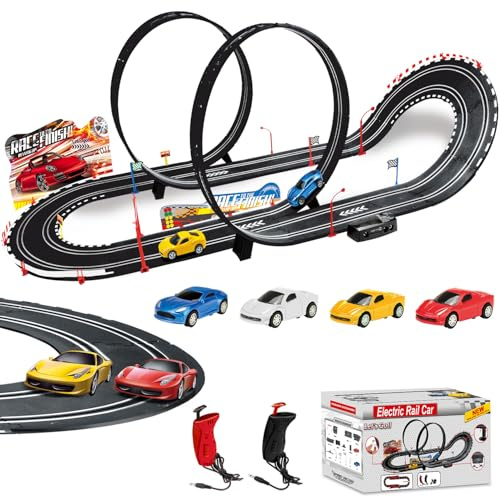 Bonikita Slot Car Race Track Sets, Electric Race Car Track with 4 High Speed Slot Cars, 2 Electric Controller Circular Overpass Track, Gift Toys for Boys and Girls Age 6-12