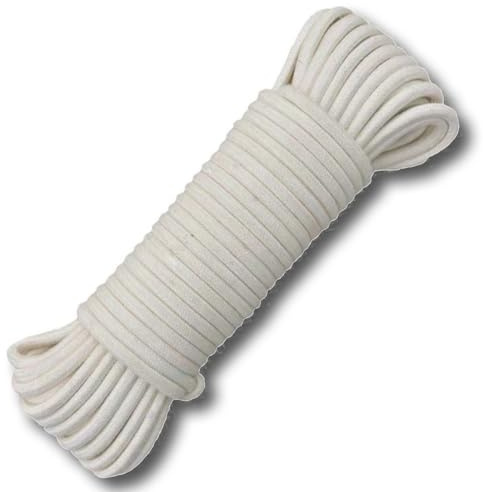 10M Natural Cotton Clothesline 6MM Diameter Soft Braided Wear Resistant Cotton Rope Weatherproof Outdoor Drying Laundry Line Multipurpose for Home Garden Camping