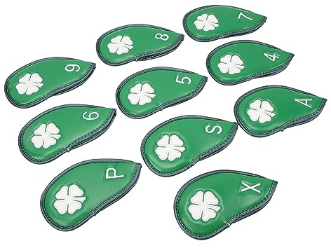 Xiuganpo Juego de Cubiertas para Cabezas de Hierro para Golf, Elegantes Cubiertas de Hierro Impermeables de PU con Patrón de Trébol de Cuatro Hojas para Protección del Palo, Adecuadas para la (Green)