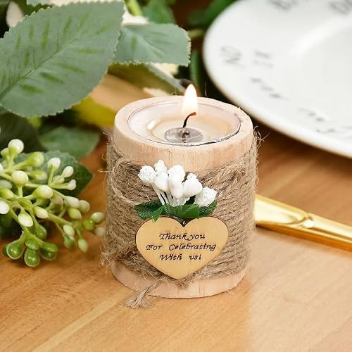 Favoritos de boda personalizados con velas, regalos de boda para invitados en paquete, portavelas de madera para tealight, boda rústica (10 piezas)