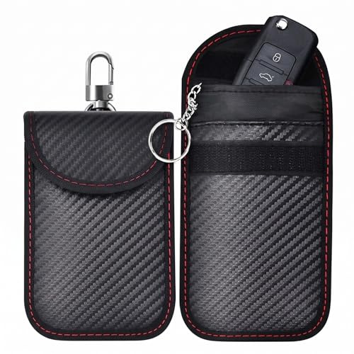 2 PCS Bolsa Faraday para Llaves de Coche, Funda Bloqueo de Señal RFID y Protección Antirrobo para Vehículos, Protector de Mando Keyless con Gancho de Seguridad, Tamaño Mediano