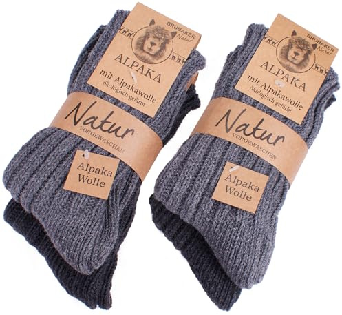 BRUBAKER 4 pares de calcetines de pura lana de alpaca - grises - tamaño 43/46
