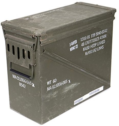 Caja de Munición Usada Masiva Original Tamaño 7 del Ejército de los Estados Unidos para Cartuchos - Contenedor de Metal