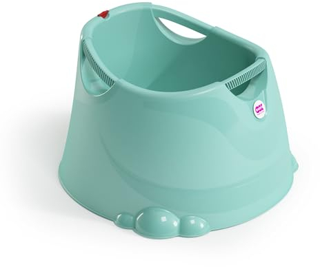 OKBABY Oplà Kleinkinder-Badewanne - Ergonomischer Sitz mit Rückenlehne - Komfortgriff zum Tragen - Hygienisch und leicht zu reinigen - auch für kleine Badezimmer, für innen und außen - Türkis