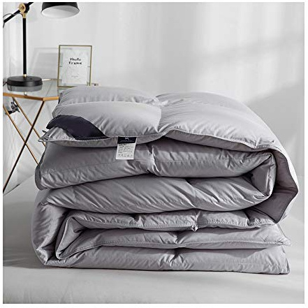 HOXMOMA Queen size vitt gåsduntäcke 200 x 230 cm, vinter varmt täcke, alla årstider duntäcke allergivänligt 100 % bomull skal dunsäkert tyg anti-dammkvalster, grå, 2 kg