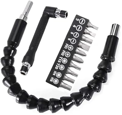 YIOYULEN Flexible Drill Bit Extension, Bendable Drill Extension11.6inch, Manual 90° Right Angle, 1/4 Flexible Extension for Drill, Adaptor Hex Flexible Screwdriver Extension Black (12PCS)
