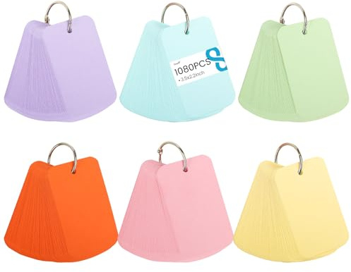 Koogel 1080PCS Index Cards with Rings for School, 2.2 x 3.5 Inch, Colored Flash Cards for Studying, Portable Notecard for Classroom Tests Preparation Teacher Education Office Supplies, 6 Colors