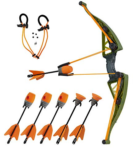 Zing Air Hunterz Z-Curve Bow Pack, 1 Green Bow, 4 Orange Zonic Whistle and 2 Orange Suction Cup Arrows and 1 Bungee, Shoots Up to 200 Feet