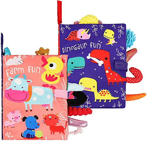 BelleStyle Babyspielzeug ab 3 Monate, 2 Stück Fühlbuch Baby, Quiet Book mit Quietsche, Knisterbuch Baby, Stoffbuch Baby, Kinderwagen Spielzeug, Babybücher für Babys und Kleinkinder ab 0+ Monate