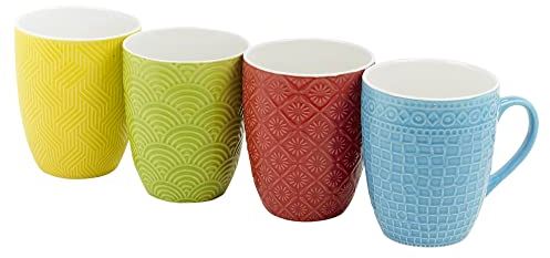 URBN-CHEF Set of 4 Multicoloured Porcelain Mugs Coloured Coffee Design Mugs 240ml or 380ml Tea Hot Chocolate Soup Home Gifts (380ml)