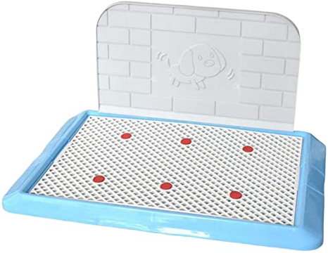 perfk Reutilizable Caja de Arena para Perros Perros Orinal Inodoro Pee Loo Pad Titular Contenedor Pan Bedpan con Cerca Bandeja de Arena para Mascotas, Azul