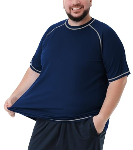 Idtswch Men's Large Sizes Plus Size Swimming Shirt Rash Guard Men's Protection Beach T-Shirt Short Sleeve, navy, 4XL