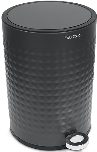 YourCasa Pattumiera da Bagno 5 L in Acciaio Inox [Effetto Piramidi] per Soggiorno - Cosmetici Con Coperchio e Chiusura Morbida - WC Piccola